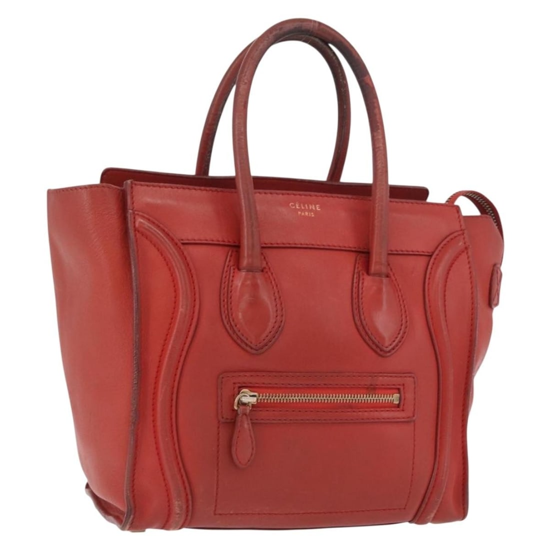 Celine Micro Shopper Red Leather Handbag with Gold Accents (1 of 18)