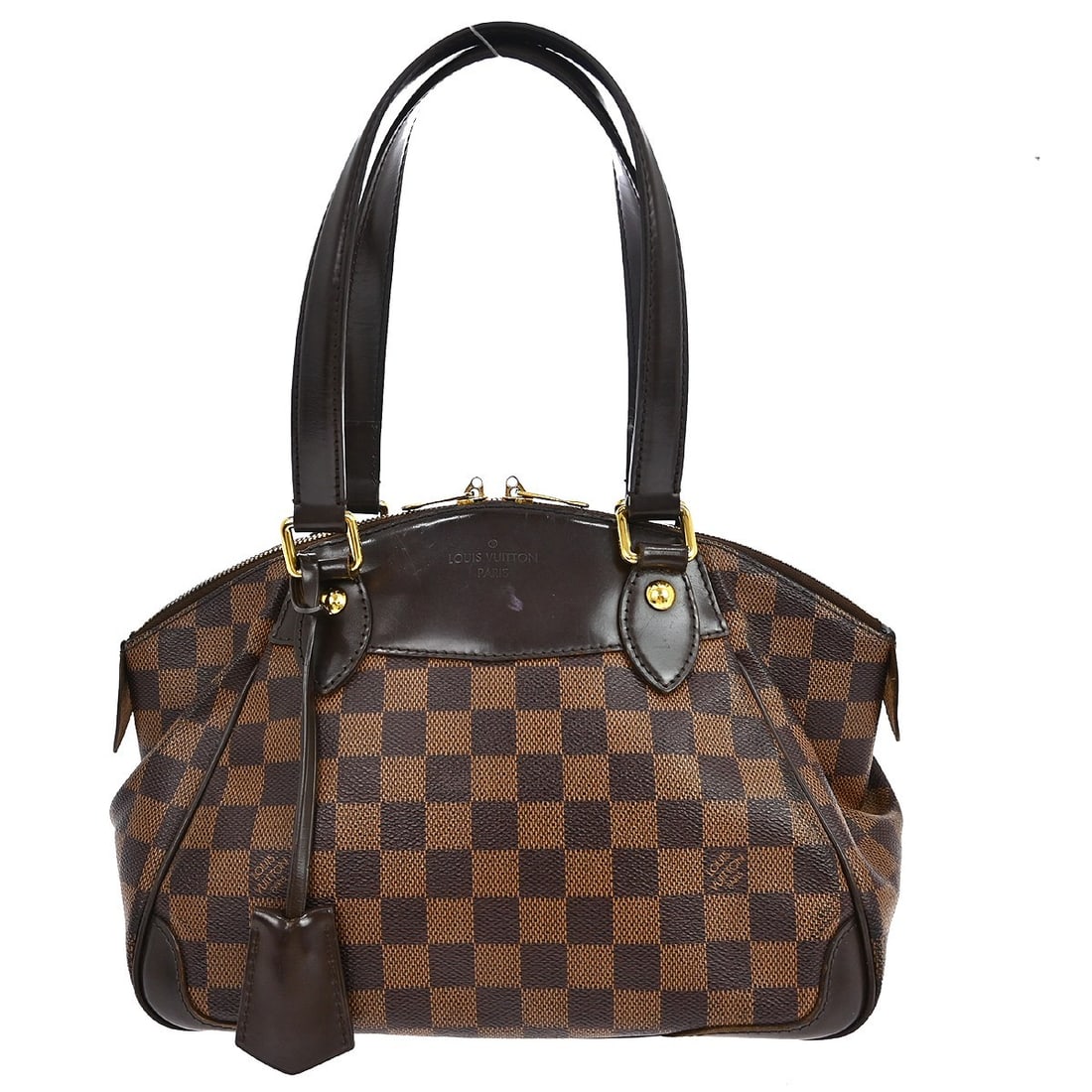 Louis Vuitton Verona PM Damier Canvas Top Handle Bag: Louis Vuitton Verona PM Damier Canvas Top Handle Bag This Louis Vuitton Damier Verona PM handbag features a classic check pattern on brown Damier canvas leather with a red-lined interior. Designed as 