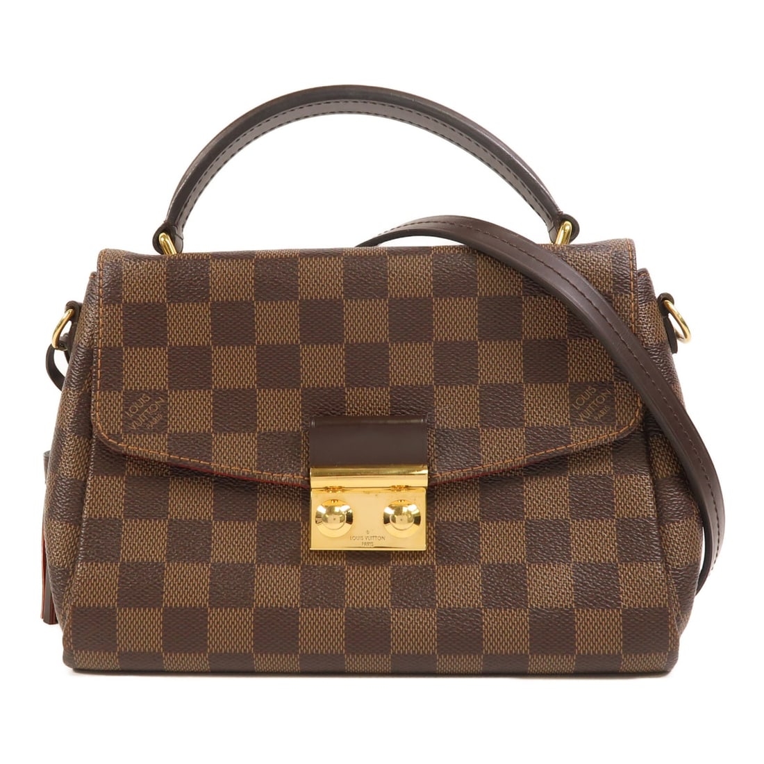 Louis Vuitton Croisette Brown Damier Canvas Shoulder Bag with Gold Hardware: Louis Vuitton Croisette Brown Damier Canvas Shoulder Bag with Gold Hardware This Louis Vuitton Croisette 2-way shoulder bag features the iconic Damier pattern in brown on durable PVC coated canvas. De