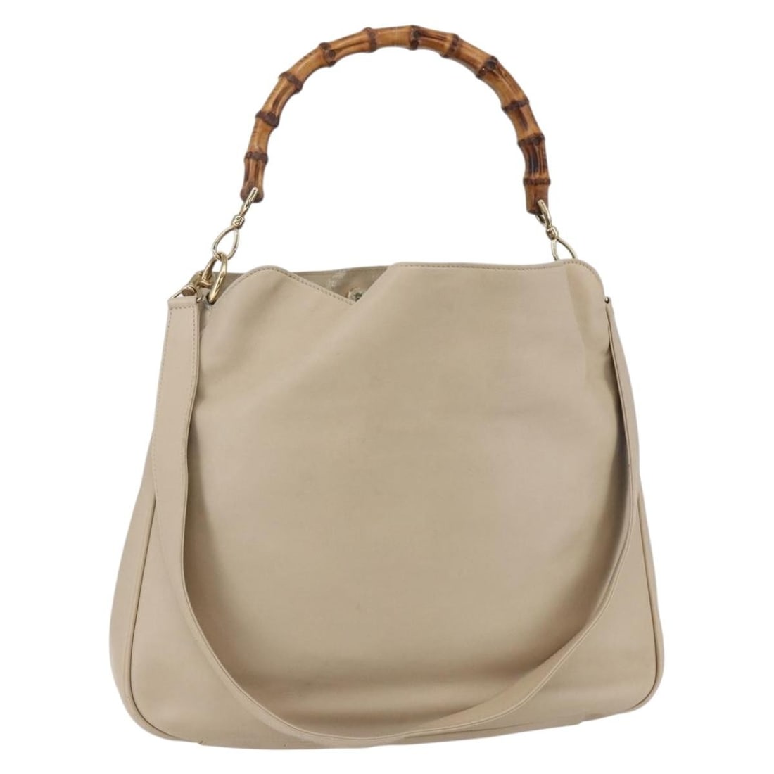 Gucci Bamboo leather shoulder bag beige gold 2way 001 2113 1577: Gucci Bamboo leather shoulder bag beige gold 2way 001 2113 1577 This Gucci Bamboo Shoulder Bag is crafted from beige and gold leather and features a versatile 2-way design. Made in Italy, it includes 