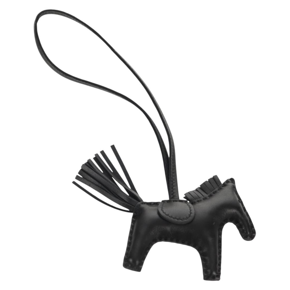 Leather So Black GriGri Rodeo Charm by Hermes: Leather So Black GriGri Rodeo Charm by Hermes The Hermes So Black GriGri Rodeo Bag Charm is a unisex accessory crafted from black leather. This pre-owned charm is in excellent condition with minimal s