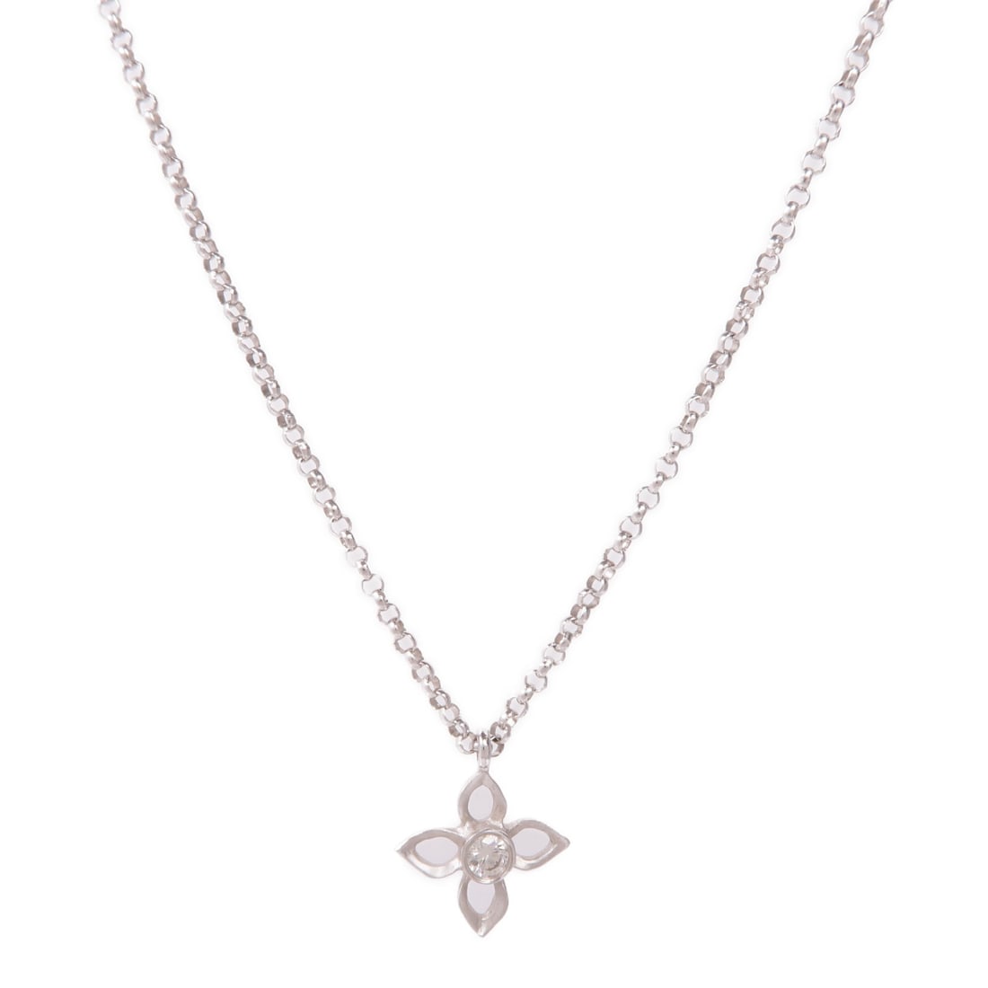 JEWELRY Diamond Necklace in 18K White Gold: JEWELRY Diamond Necklace in 18K White Gold This exquisite diamond necklace is crafted from 18K white gold, showcasing a stunning clear diamond centerpiece. The elegant design makes it a perfect access