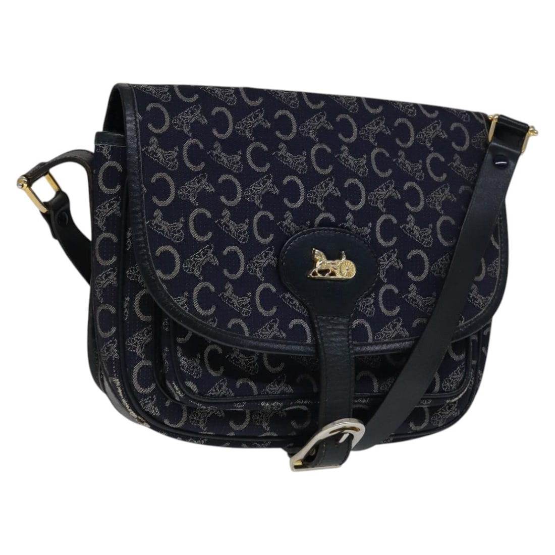Celine Sulky Navy Canvas Shoulder Bag with Gold Tone Accents (1 of 18)