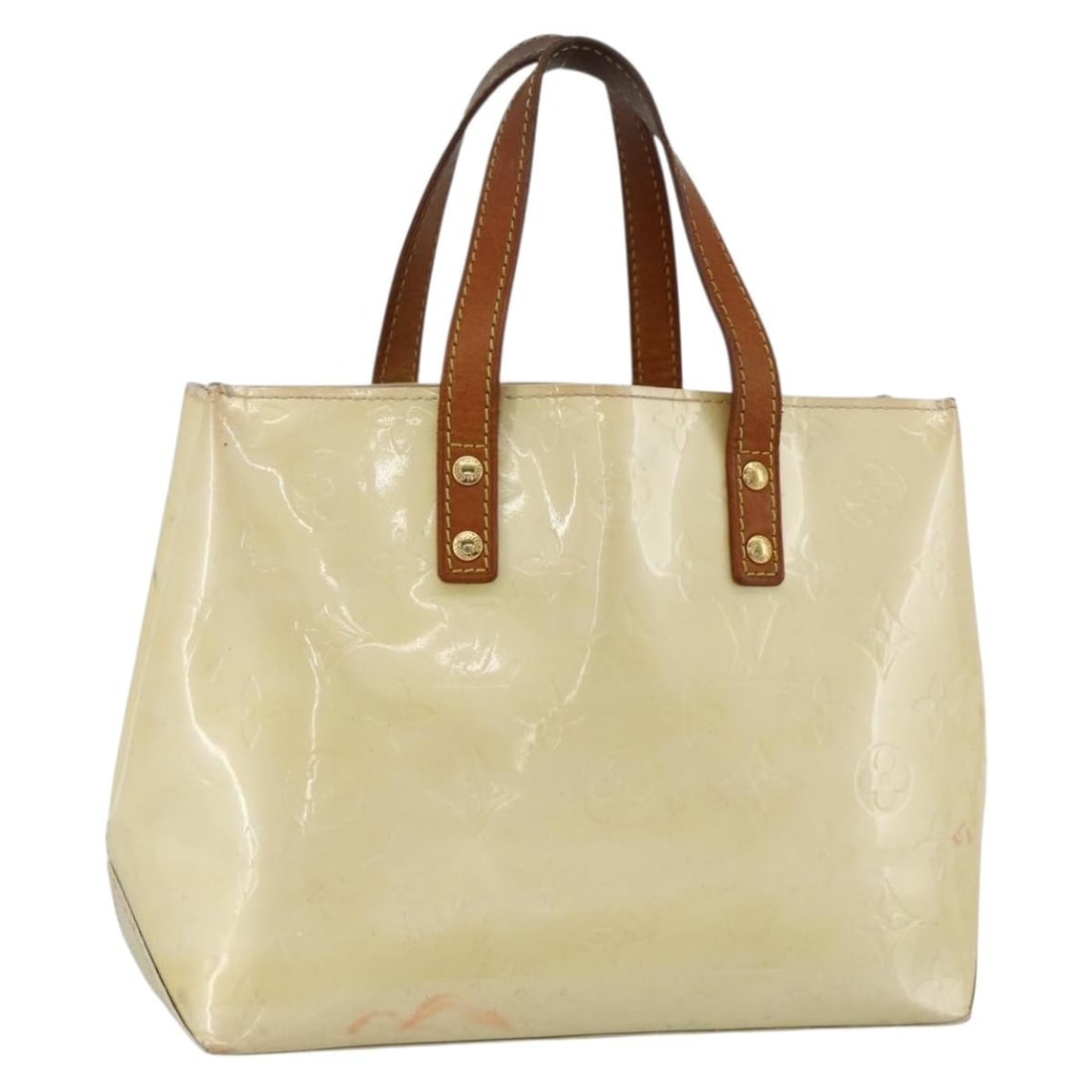 Louis Vuitton Reade PM Perle Patent Leather Monogram Handbag M91336: Louis Vuitton Reade PM Perle Patent Leather Monogram Handbag M91336 This Louis Vuitton Monogram Vernis Reade PM Hand Bag in Perle is crafted from patent leather and features dual top handles. Made in 