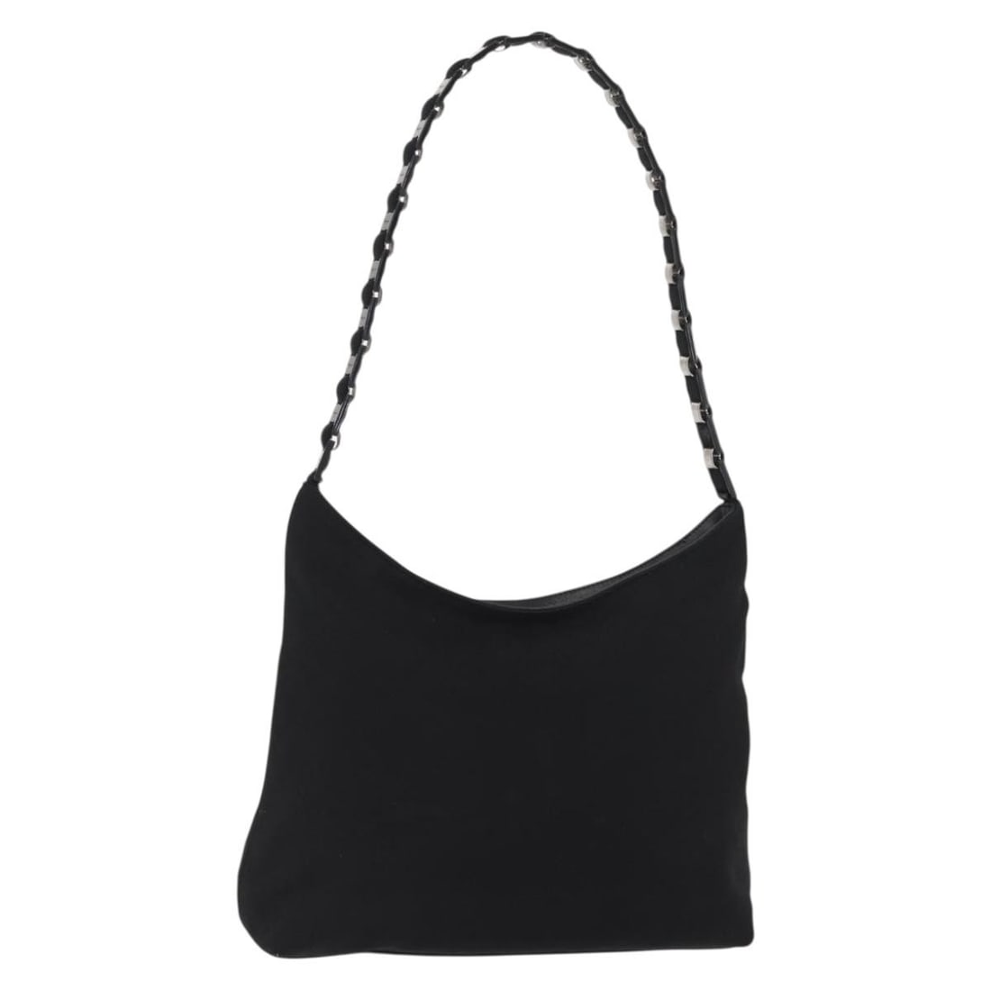 Salvatore Ferragamo Canvas Shoulder Bag Black and Silver Italy: Salvatore Ferragamo Canvas Shoulder Bag Black and Silver Italy This Salvatore Ferragamo shoulder bag features a black and silver canvas exterior. Designed for women, it offers a spacious main compartm