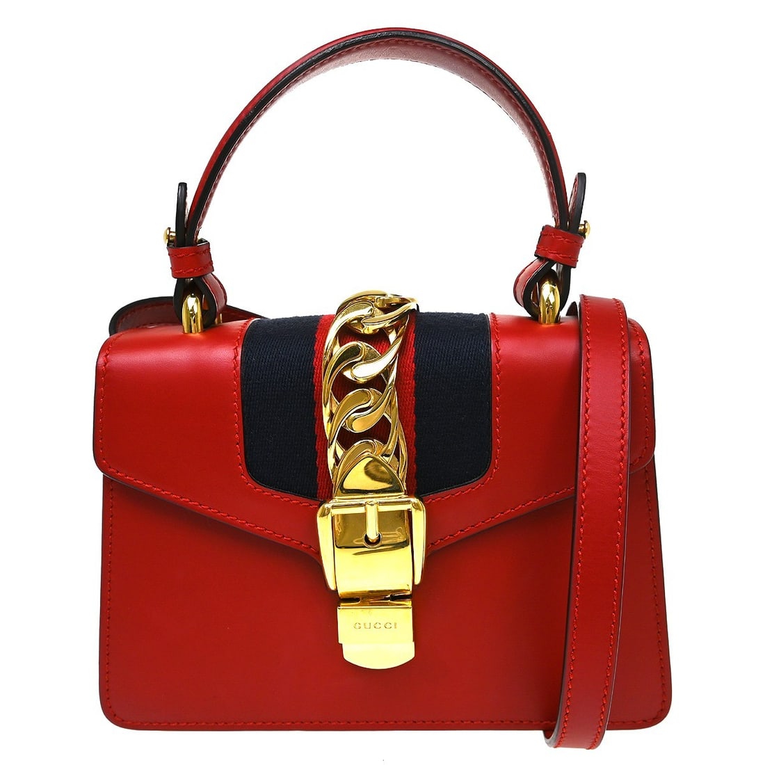 Gucci Sylvie red leather shoulder bag: Gucci Sylvie red leather shoulder bag This Gucci Sylvie shoulder bag features a striking red leather exterior and a classic medium-sized silhouette. Crafted in Italy, it offers both style and practica