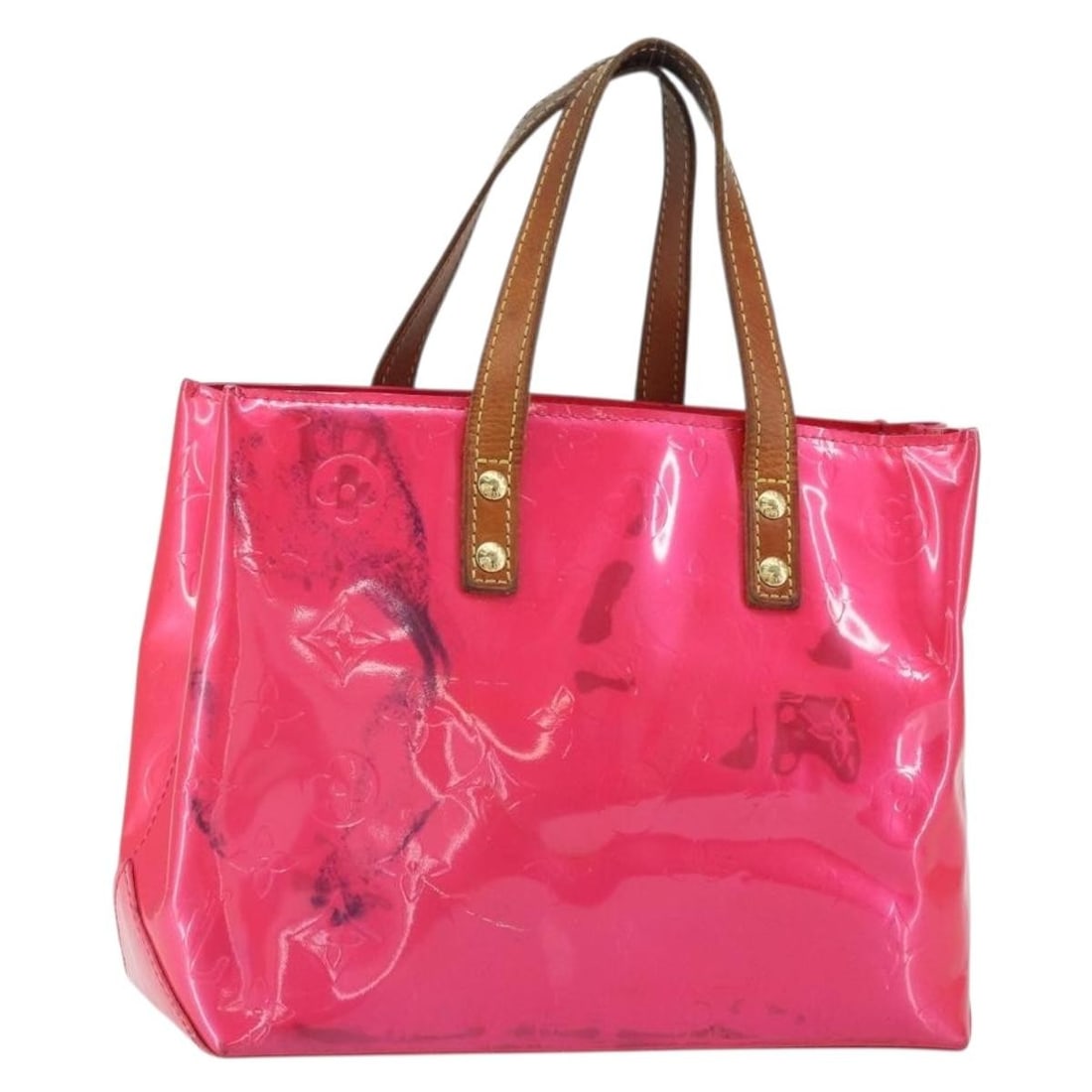 Louis Vuitton Monogram Vernis Fuchsia Pink Reade PM handbag M91221: Louis Vuitton Monogram Vernis Fuchsia Pink Reade PM handbag M91221 This Louis Vuitton Monogram Vernis Reade PM handbag features a striking fuchsia pink patent leather exterior. Made in France, this wo