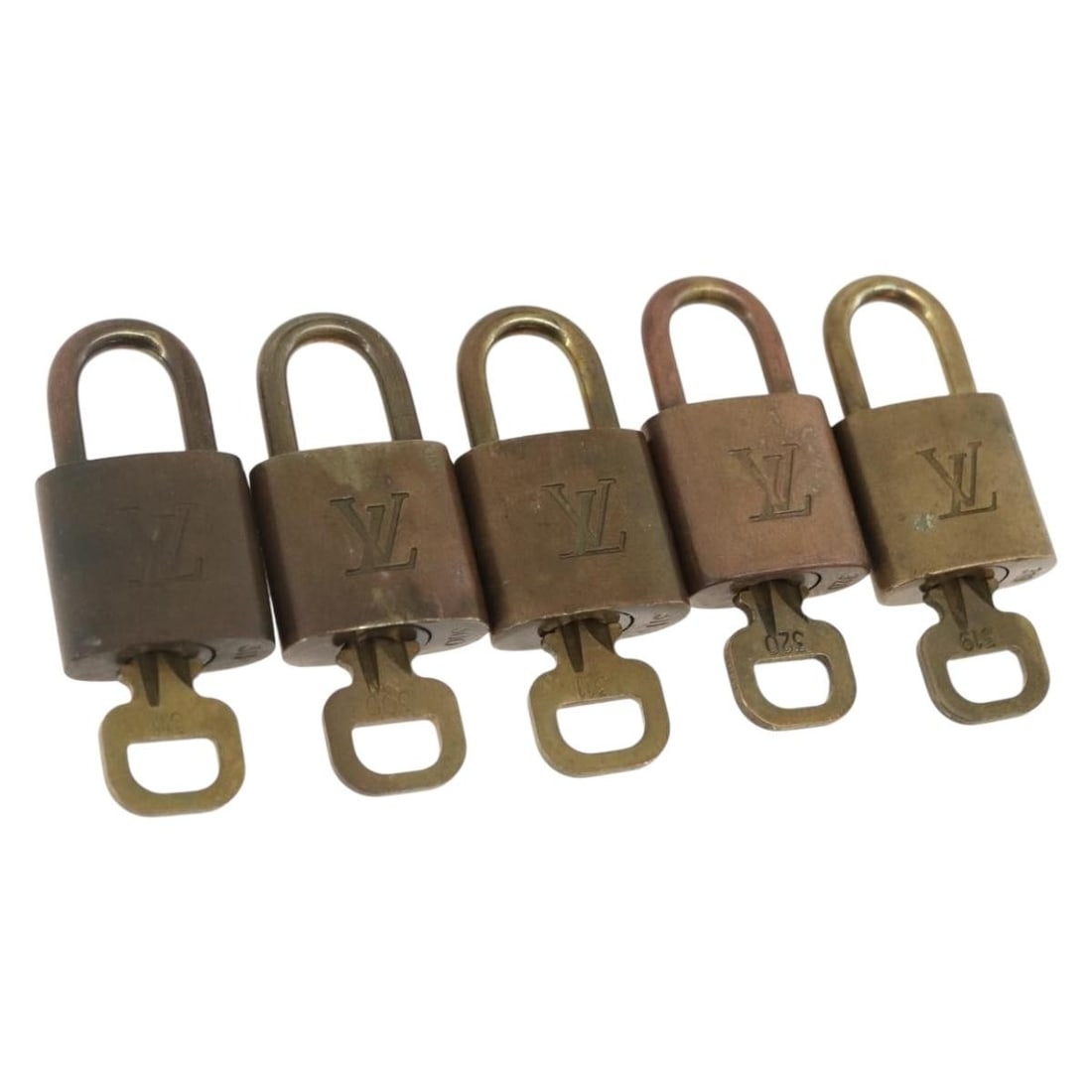 Set of 5 Gold Metal Padlocks by Louis Vuitton Authenticated: Set of 5 Gold Metal Padlocks by Louis Vuitton Authenticated This set includes five Louis Vuitton padlocks in a gold-tone metal finish. Designed for women's accessories, each padlock is crafted in Fran
