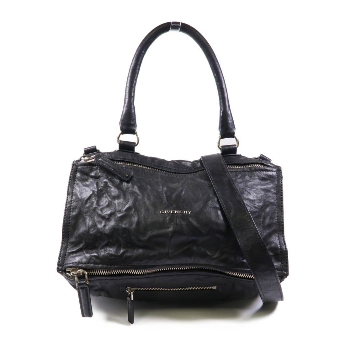 Givenchy Pandora Medium Black Calfskin 2way Shoulder Bag: Givenchy Pandora Medium Black Calfskin 2way Shoulder Bag This Givenchy Pandora Medium 2-way shoulder bag is crafted from black calfskin leather and features a versatile design suitable for shoulder or