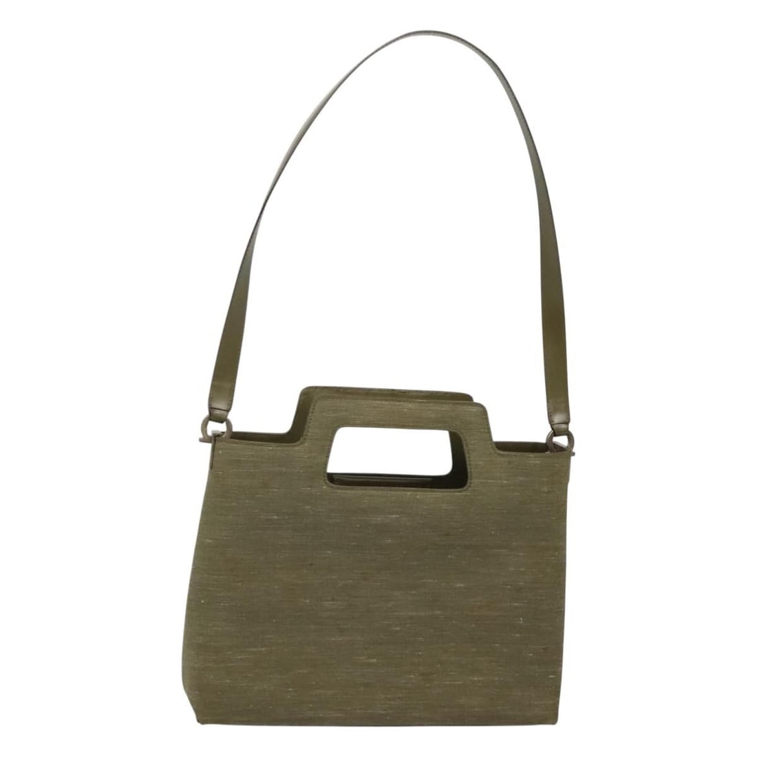 Salvatore Ferragamo Gancini Khaki Canvas Shoulder Bag for Women Italy (1 of 18)