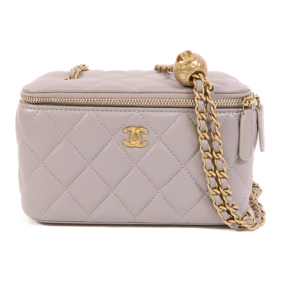 CHANEL Vanity Case Shoulder Bag Lambskin Gold Ball GHW Gray (1 of 16)