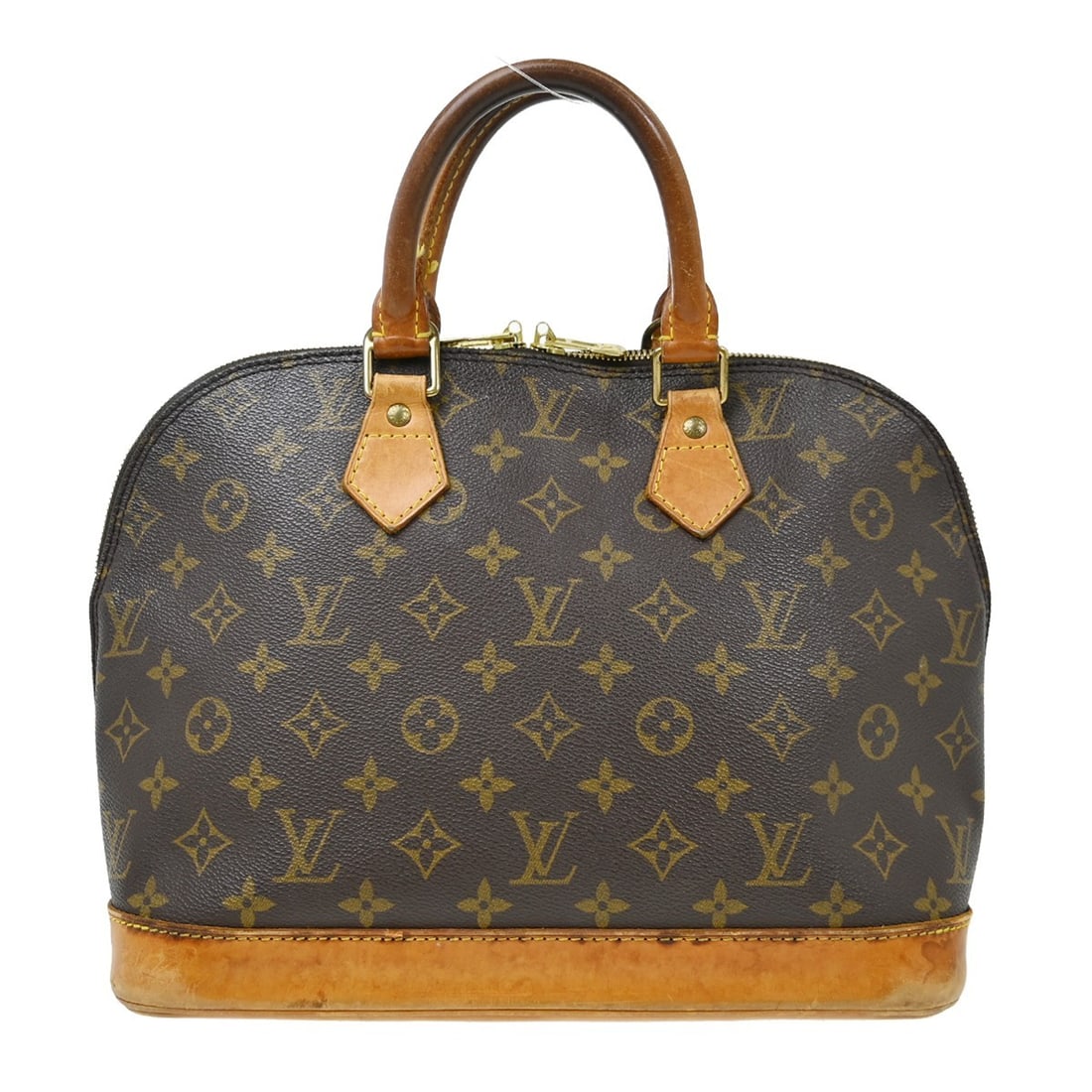 Louis Vuitton Alma Monogram Brown Canvas Handbag: Louis Vuitton Alma Monogram Brown Canvas Handbag This Louis Vuitton Alma handbag features the iconic monogram canvas exterior with beige leather double handles, accented by the signature logo. The bag