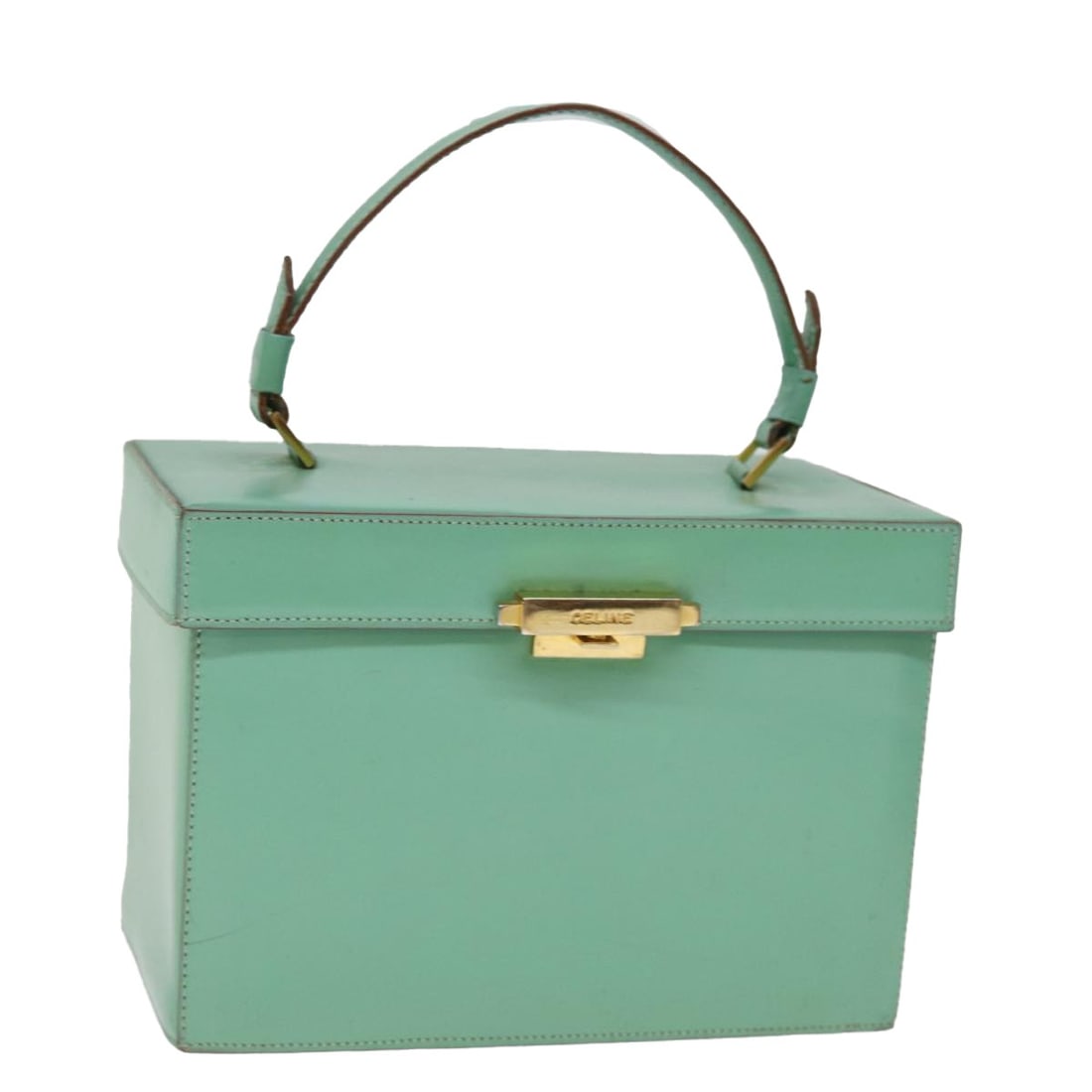 Green leather CELINE cosmetic pouch Italy 8.3 x 5.9 x 4.7inch: Green leather CELINE cosmetic pouch Italy 8.3 x 5.9 x 4.7inch This CELINE vanity cosmetic pouch is crafted from green leather and designed for women. Made in Italy, it features a compact structure wit