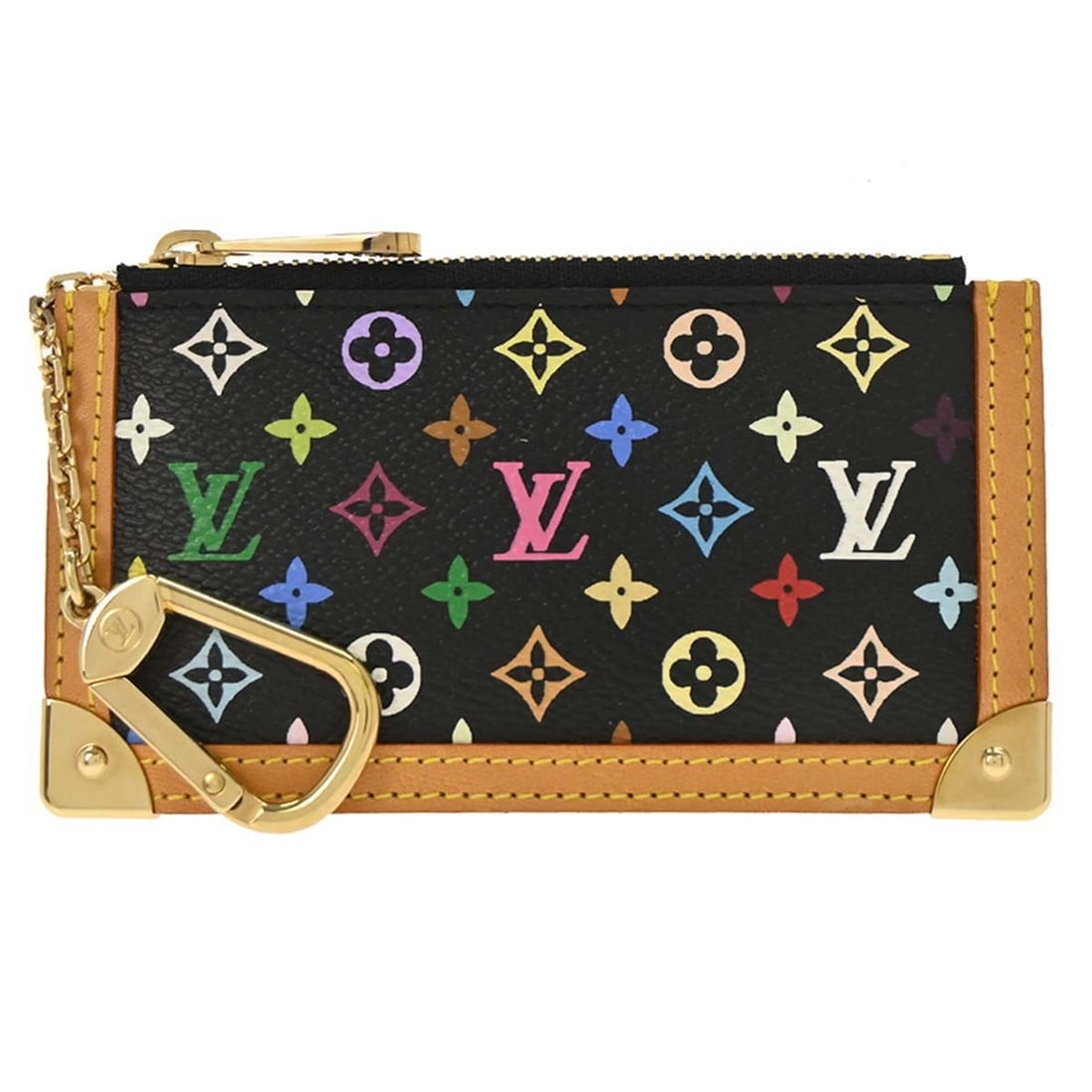 Louis Vuitton Multicolor Canvas Pochette Cles Black Coin Purse with Key Ring: Louis Vuitton Multicolor Canvas Pochette Cles Black Coin Purse with Key Ring This Louis Vuitton Multicolor Pochette Cles coin purse features a black multicolor canvas leather exterior and includes a c