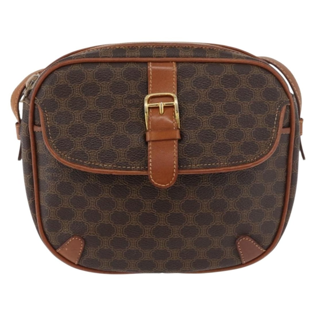 Celine Macadam Brown PVC Shoulder Bag: Celine Macadam Brown PVC Shoulder Bag This Celine Vintage Macadam Shoulder Bag features the classic brown PVC exterior with the iconic Macadam pattern. Designed for unisex use, it is crafted in Italy 