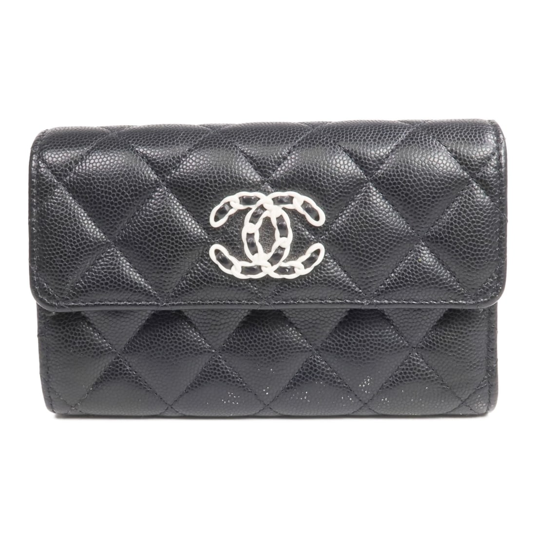 Chanel 19 Black Calfskin Leather Tri-Fold Long Wallet Silver Hardware: Chanel 19 Black Calfskin Leather Tri-Fold Long Wallet Silver Hardware This Chanel 19 tri-fold long wallet is crafted from black calfskin leather and features a classic CC logo with silver-tone hardwar