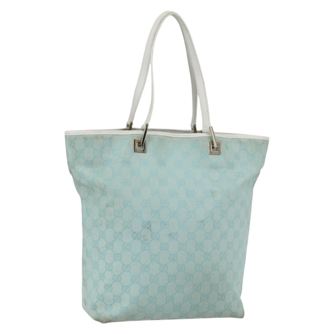 GUCCI GG Canvas Tote Bag Light Blue Gold 002 1098 Authentic (1 of 18)