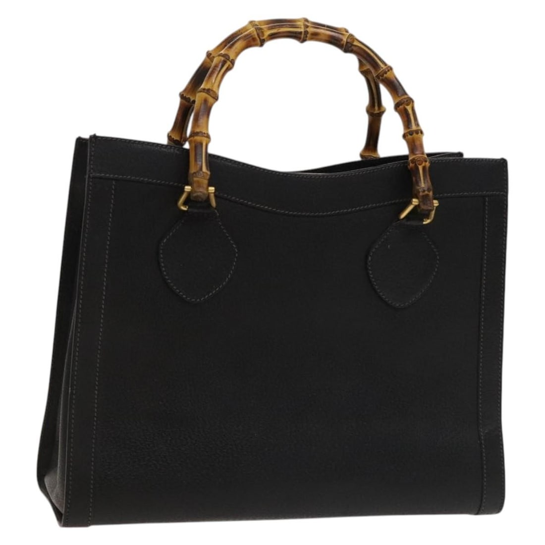 GUCCI Bamboo Leather Handbag Black Gold 002 1095 0260 (1 of 18)