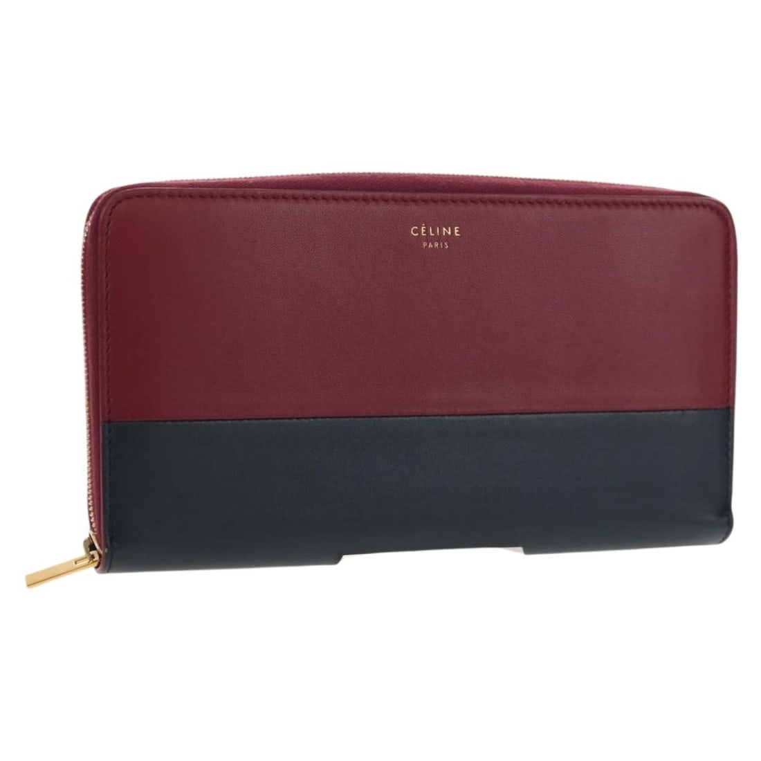 CELINE Long Wallet Leather Bordeaux Gold Auth BA8387V Italy (1 of 18)