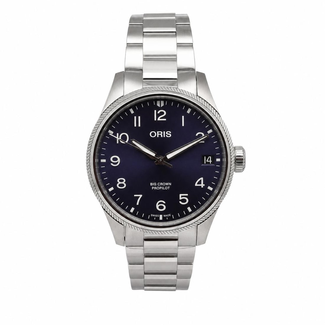 Oris Big Crown Propilot Date 41mm Steel Blue Dial Wristwatch: Oris Big Crown Propilot Date 41mm Steel Blue Dial Wristwatch This Oris Big Crown Propilot Date wristwatch features a 41mm satin-finished stainless steel case with a striking blue analog dial and Arabi