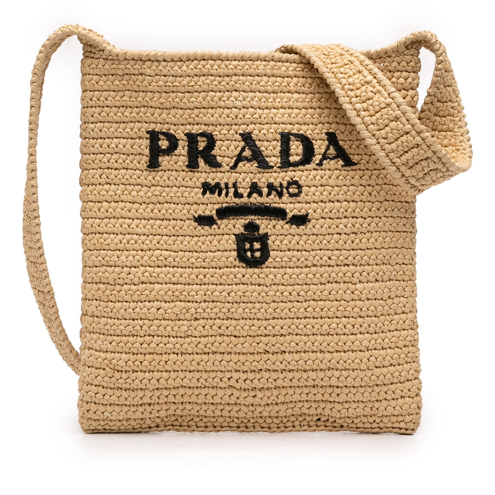 Prada raffia crochet logo crossbody bag beige Italy (1 of 11)