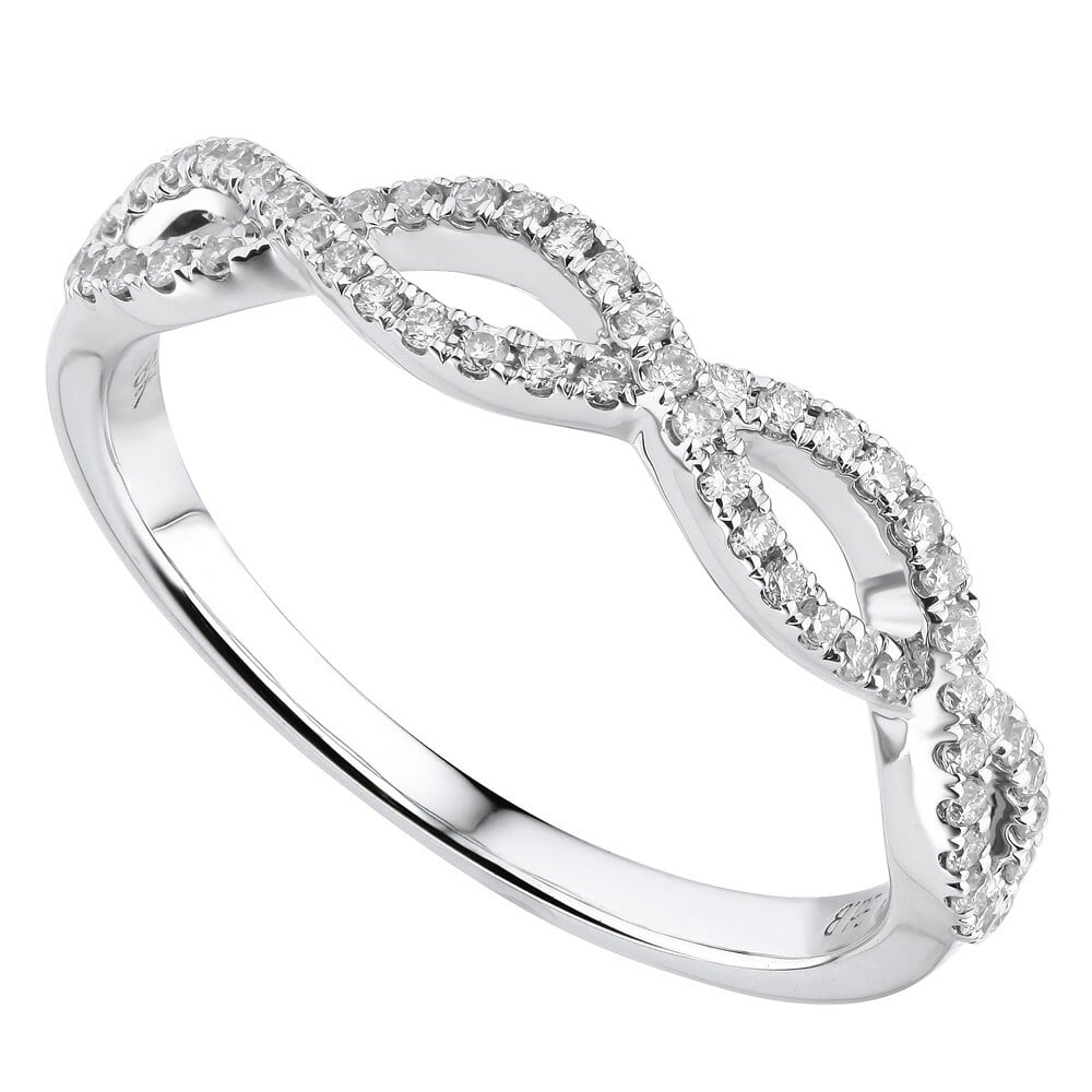 Rachel Koen 18K White Gold Pave Diamond Ring 0.25ct Ladies Size 6.5 (1 of 4)