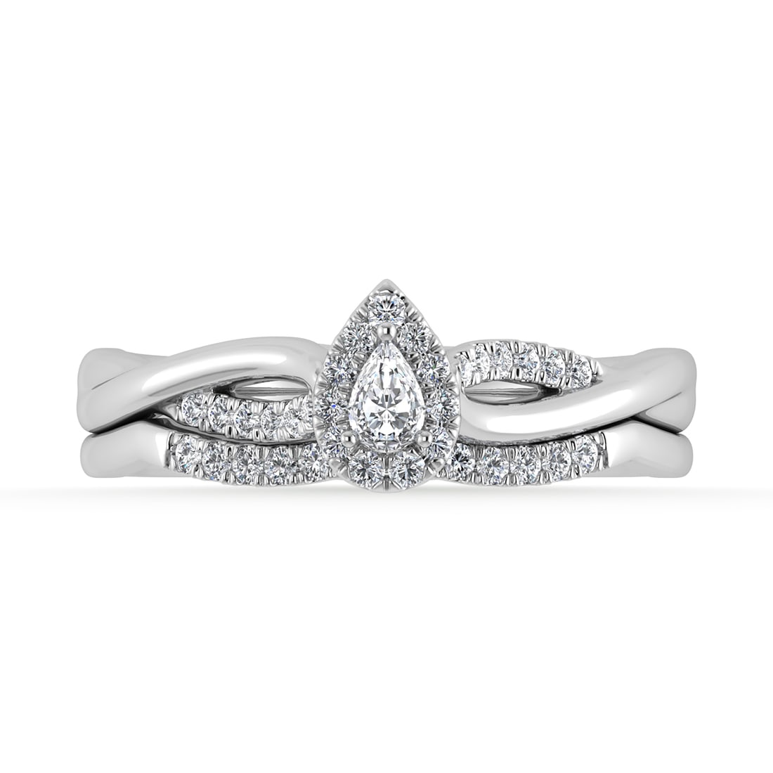 10K White Gold Diamond 1/4 Ct.Tw. Pear Shape Bridal Ring: 10K White Gold Diamond 1/4 Ct.Tw. Pear Shape Bridal Ring 10k White Gold Stone Color: G-h Stone Clarity: I1 Each ring is presented in standard size 6.5. Complimentary resizing is available between size
