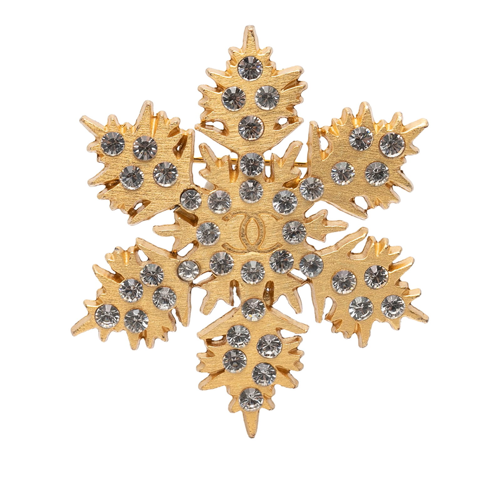 Chanel crystal snowflake pin brooch gold tone metal (1 of 3)