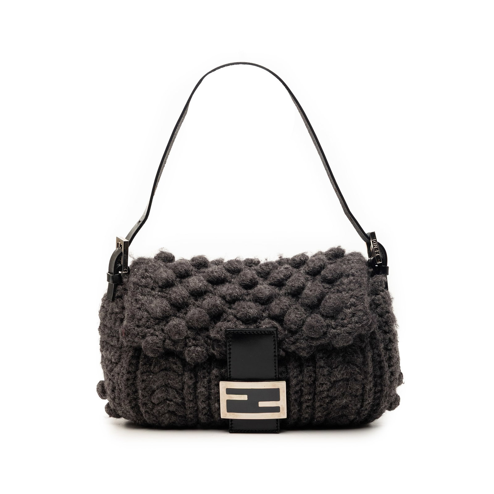 Fendi Mamma Baguette Wool Knit Shoulder Bag Gray (1 of 7)