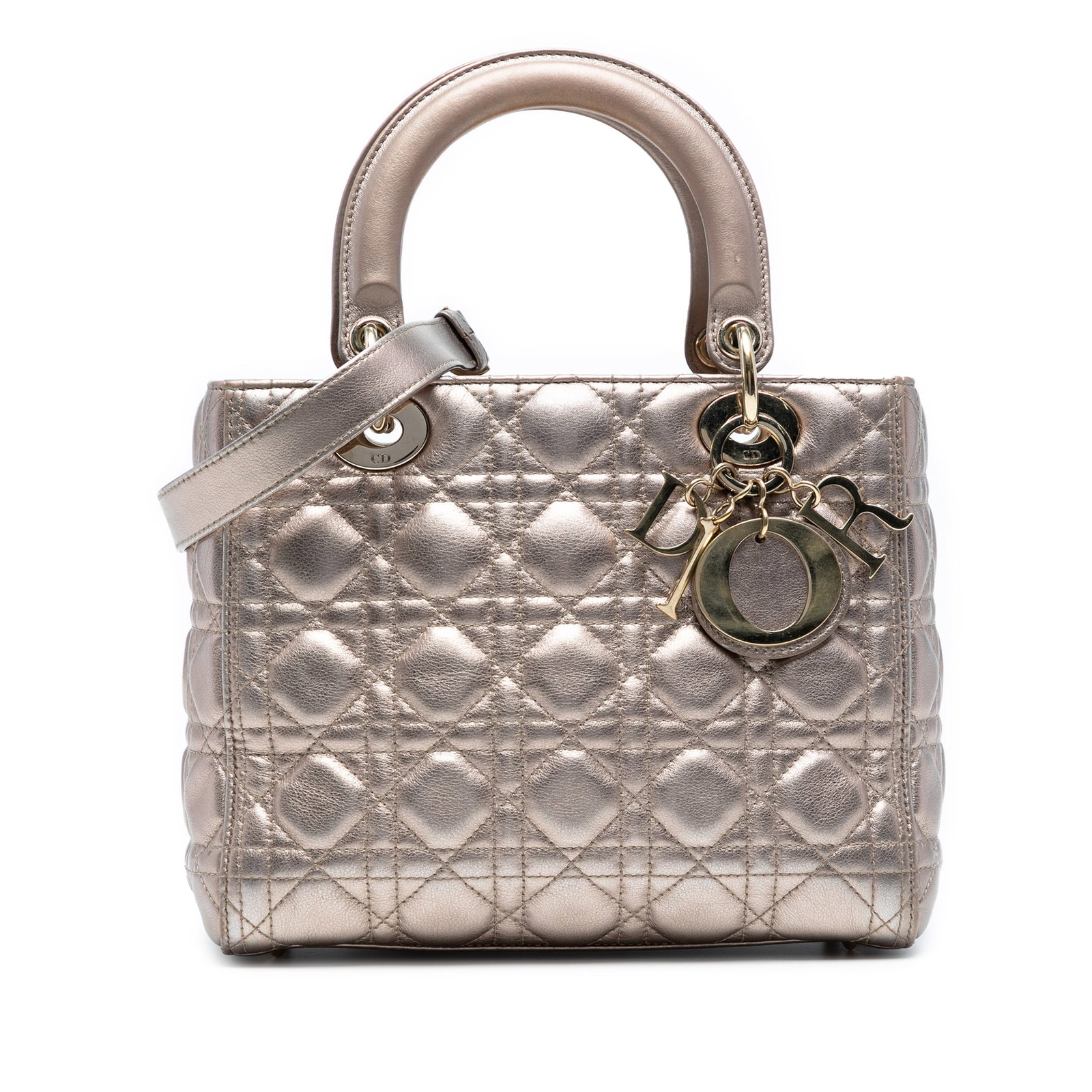 Dior Medium Metallic Lambskin Cannage Lady Dior Bag Gold (1 of 7)