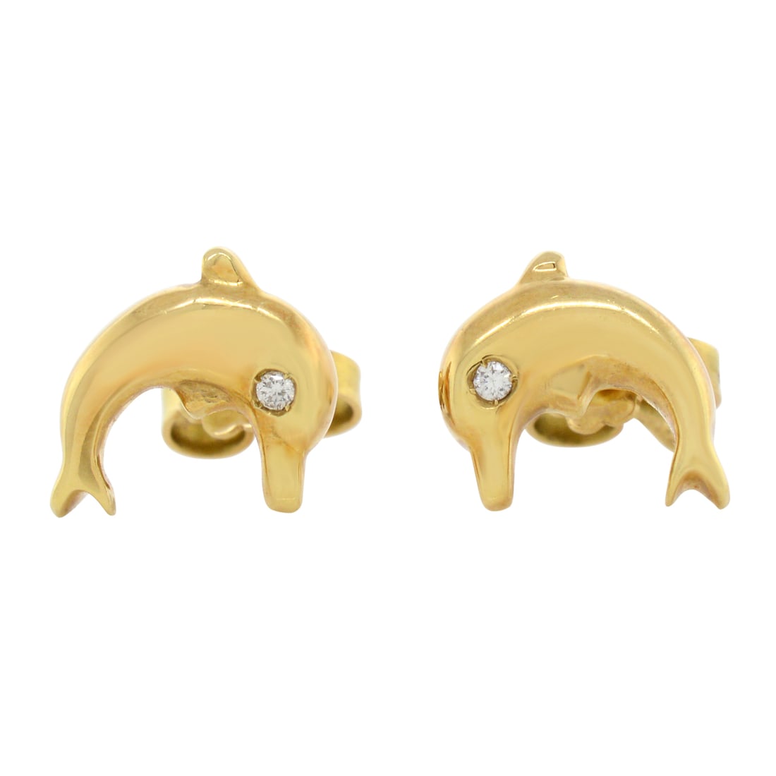 Rachel Koen Dolphin Stud Earrings 18K Yellow Gold 0.20ct Diamonds (1 of 5)