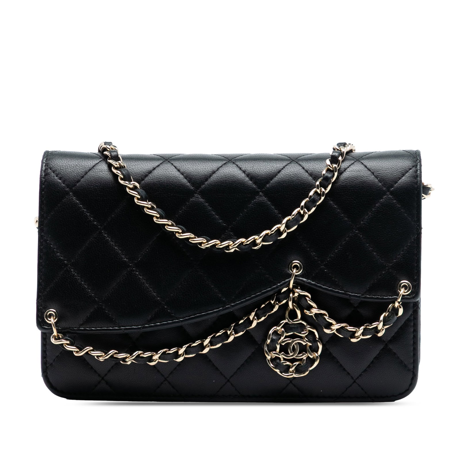 Chanel Black Leather Quilted Wallet Chain Bag with CC Charm (1 of 8)