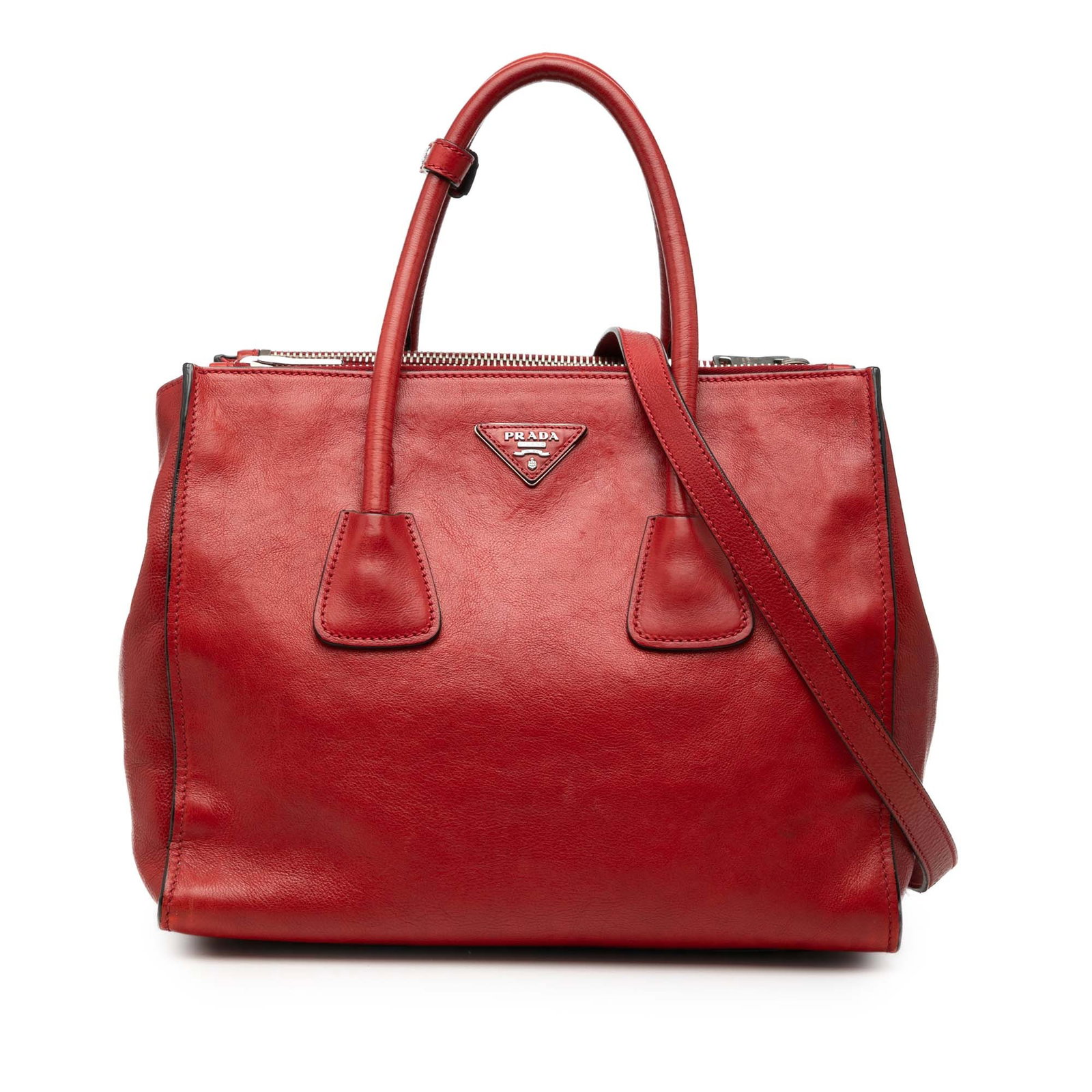 Prada red leather twin pocket satchel with double handles (1 of 8)