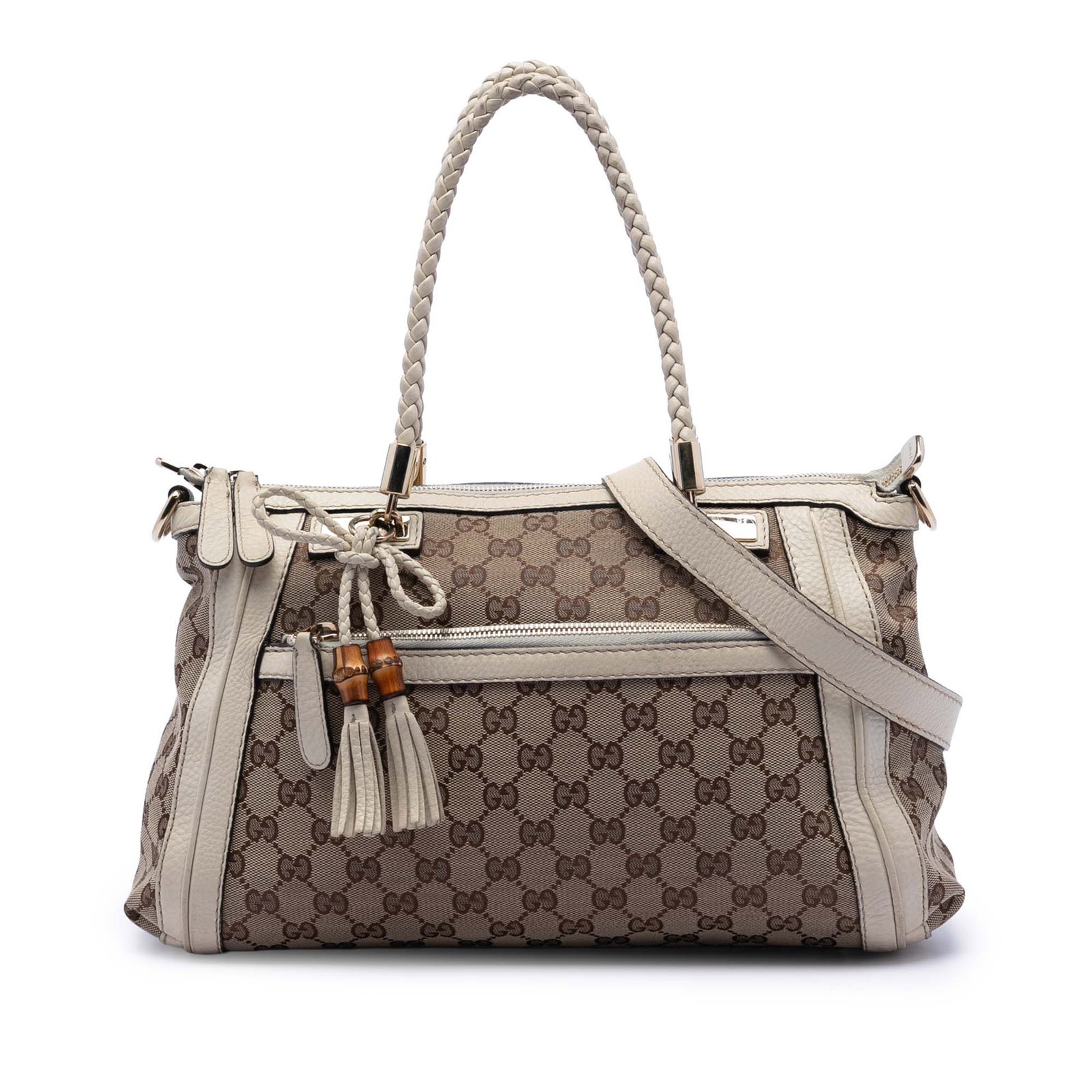 Beige Gucci Bella Satchel with Leather Trim and Detachable Strap (1 of 7)