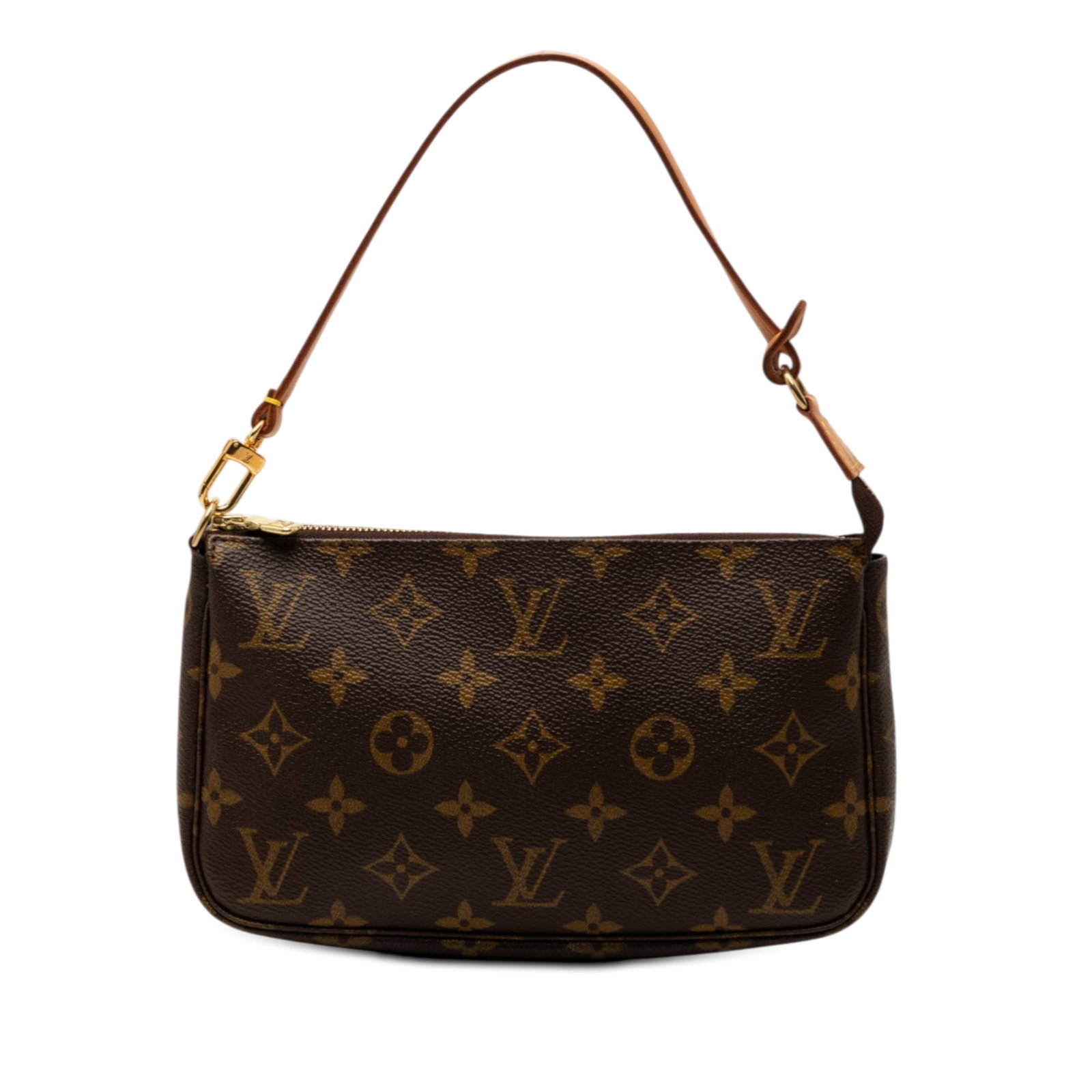 Louis Vuitton Monogram Canvas Zip Pochette Bag: Louis Vuitton Monogram Canvas Zip Pochette Bag This Louis Vuitton Monogram Pochette Accessoires features the iconic monogram canvas body, a flat vachetta leather handle, and a secure top zip closure. 