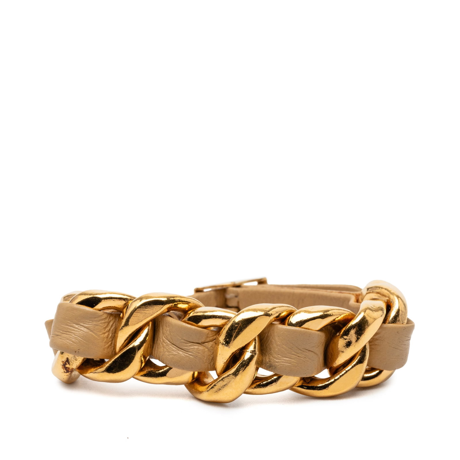 Chanel gold plated chain bracelet with lambskin leather (1 of 6)