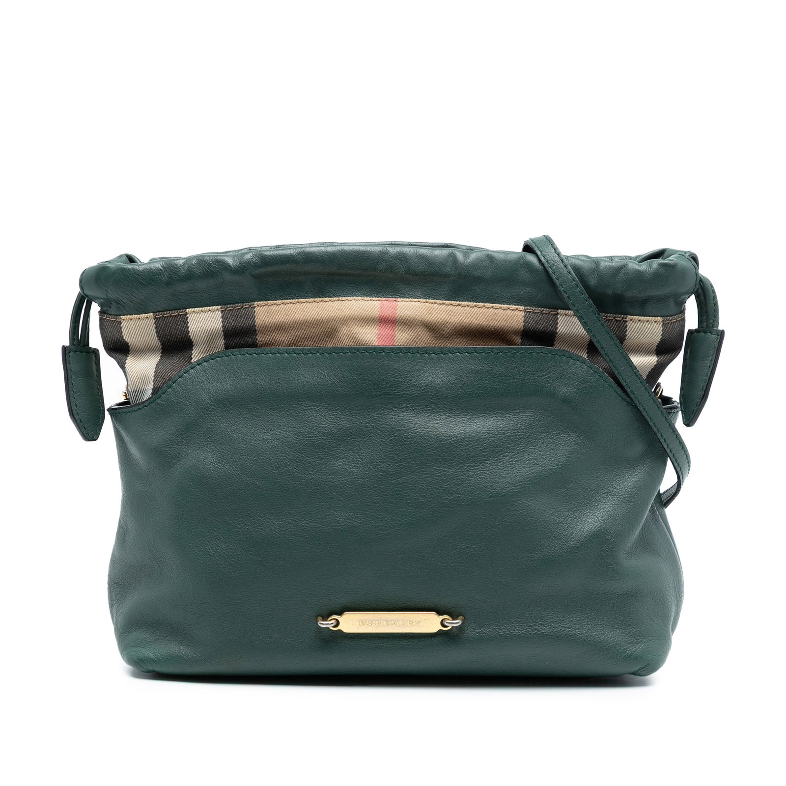 Burberry Little Crush Green Leather and Canvas House Check Crossbody Bag: Burberry Little Crush Green Leather and Canvas House Check Crossbody Bag This Burberry Little Crush crossbody bag features the signature House Check canvas combined with calfskin leather. It includes 