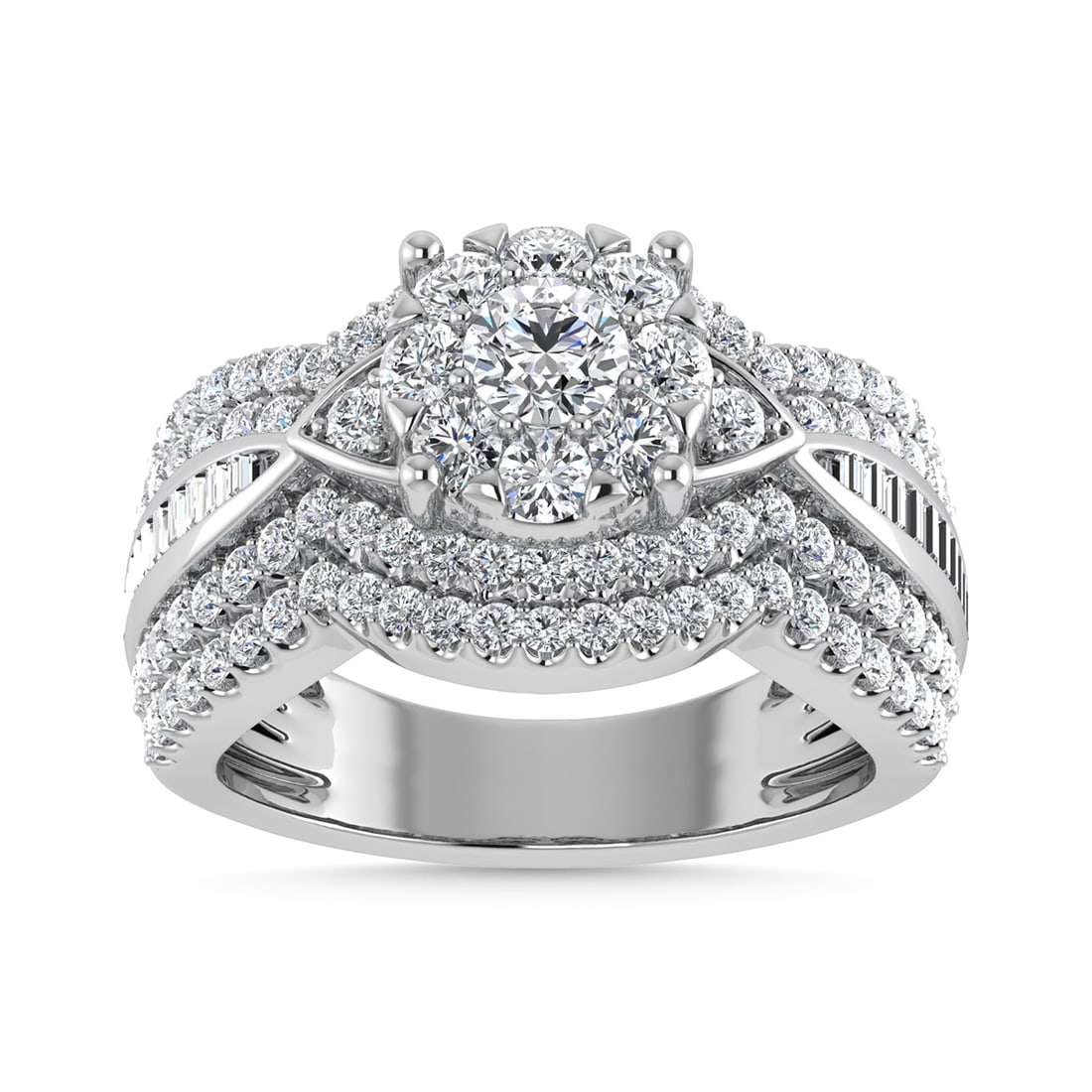 Diamond 1 1/2 Ct.Tw. Fashion Ring in 14K White Gold: Diamond 1 1/2 Ct.Tw. Fashion Ring in 14K White Gold 14k White Gold Stone Color: G-h Stone Clarity: Si3 / I2 Each ring is presented in standard size 6.5. Complimentary resizing is available between siz