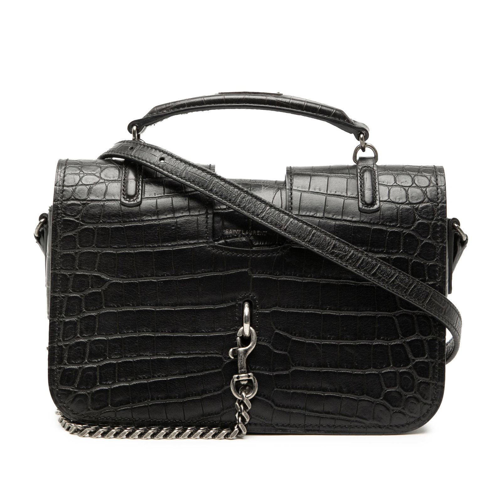 Saint Laurent Charlotte black croc embossed leather messenger bag (1 of 7)