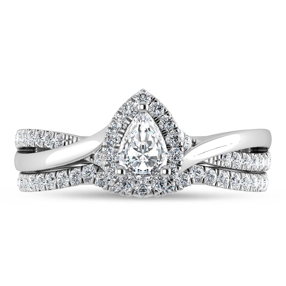 Diamond 5/8 Ct.Tw. Pear Cut Bridal Ring in 14K White Gold: Diamond 5/8 Ct.Tw. Pear Cut Bridal Ring in 14K White Gold 14k White Gold Stone Color: G-h Stone Clarity: Si2 Each ring is presented in standard size 6.5. Complimentary resizing is available between si