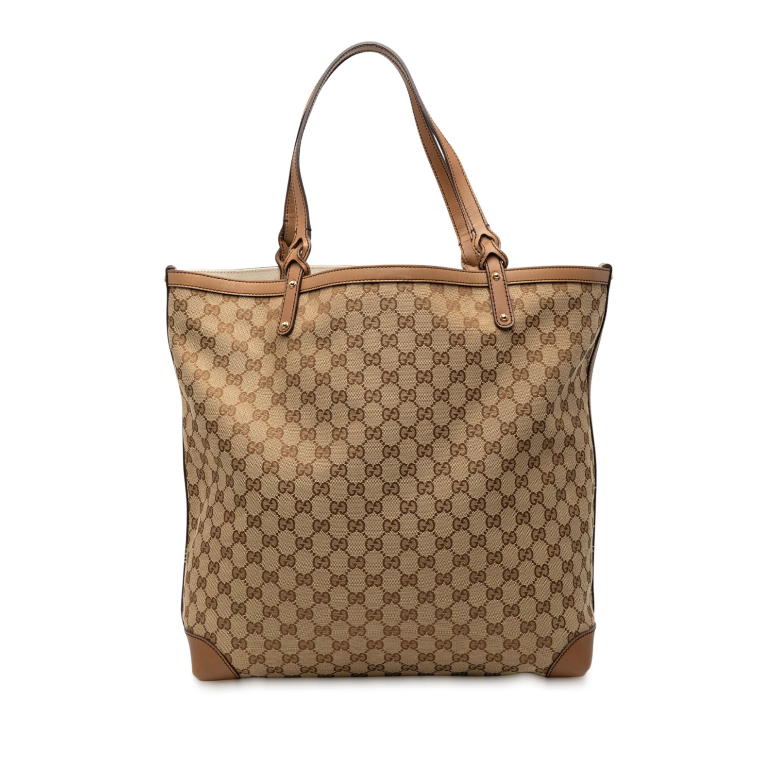 Brown Gucci GG Canvas Craft Tote Bag with Leather Trim and Pouch (1 of 8)