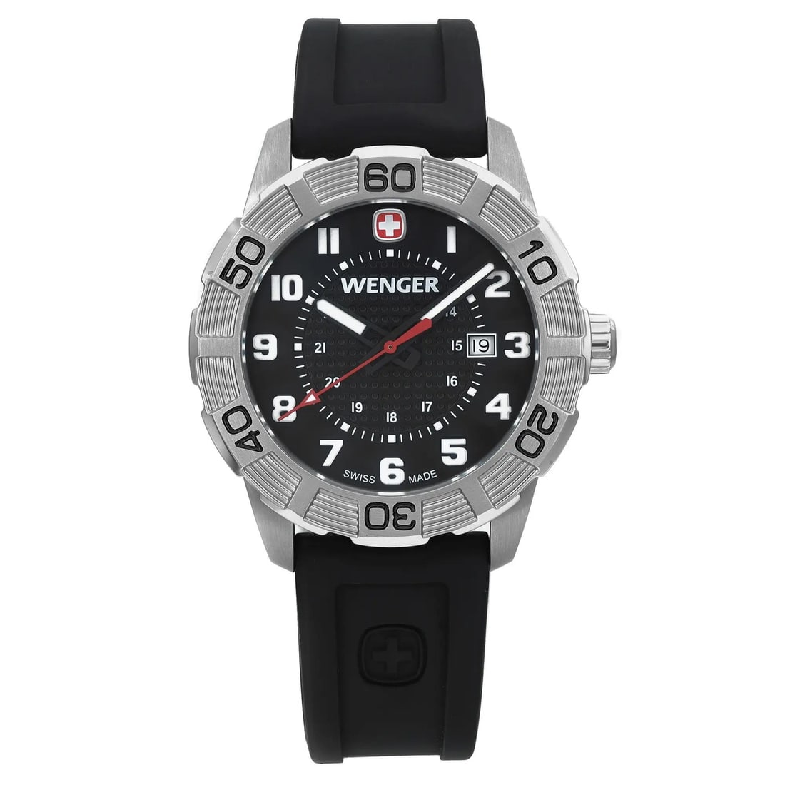 Wenger Roadster 45mm Quartz Mens Watch Black Dial Silicone Band: Wenger Roadster 45mm Quartz Mens Watch Black Dial Silicone Band This Wenger Roadster is a stylish and functional wristwatch designed for casual wear. The watch features a 45mm round stainless steel ca