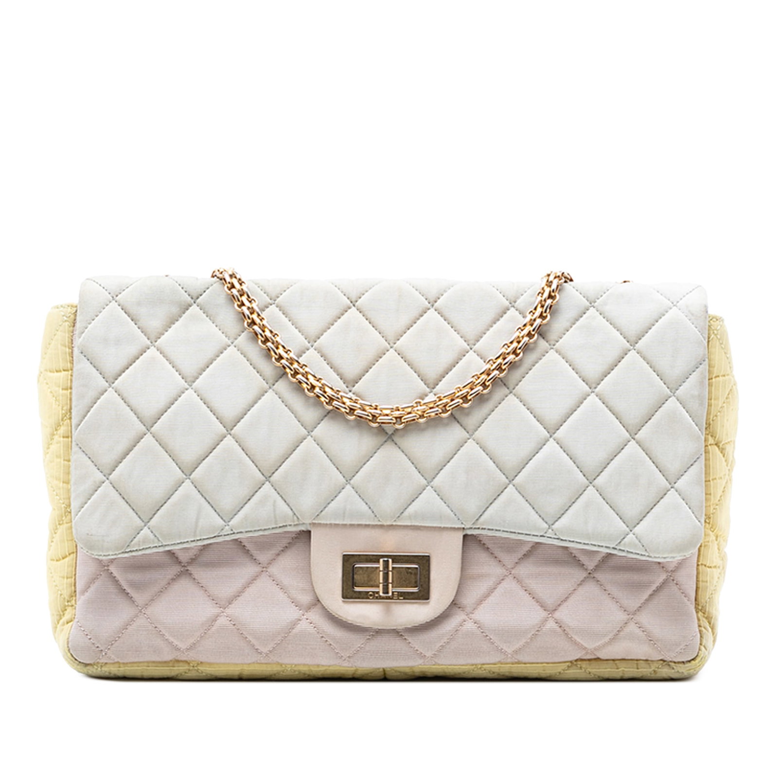 Chanel Reissue 2.55 227 nylon flap shoulder bag: Chanel Reissue 2.55 227 nylon flap shoulder bag This Chanel Tricolor Quilted Nylon Reissue 2.55 Single Flap 227 shoulder bag is crafted from durable nylon with a distinctive quilted design. It feature