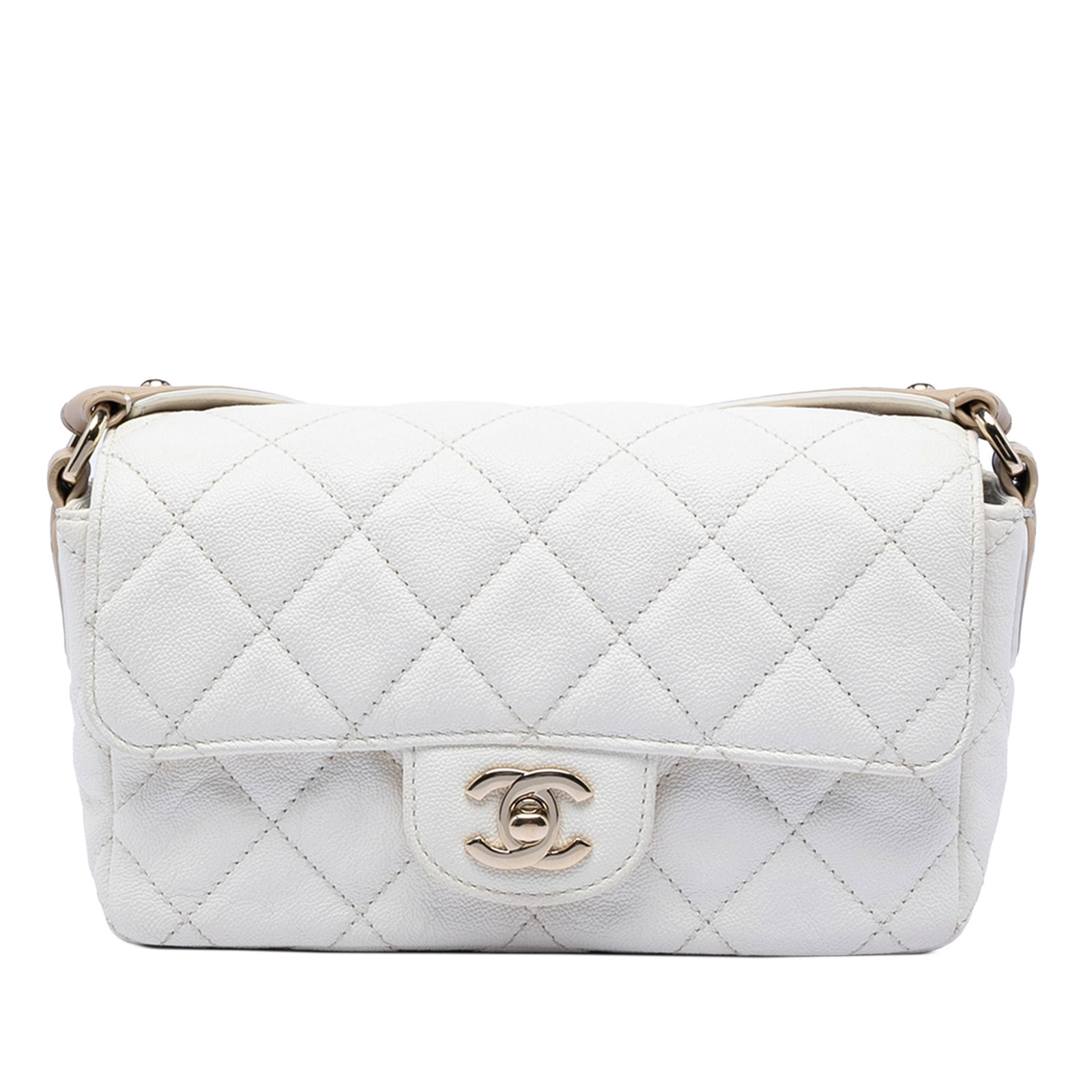 Chanel Mini Rectangular Caviar Flap Bag White Leather (1 of 8)