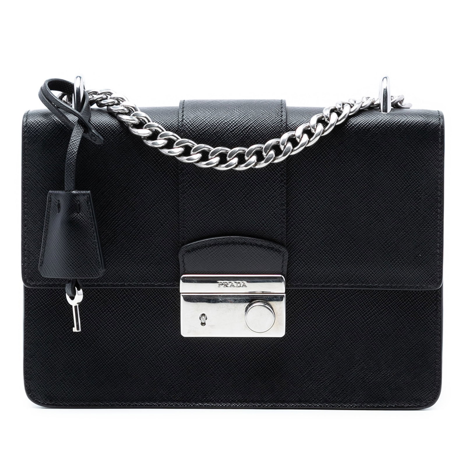 Prada Saffiano Lux Sound Lock black leather crossbody bag (1 of 6)
