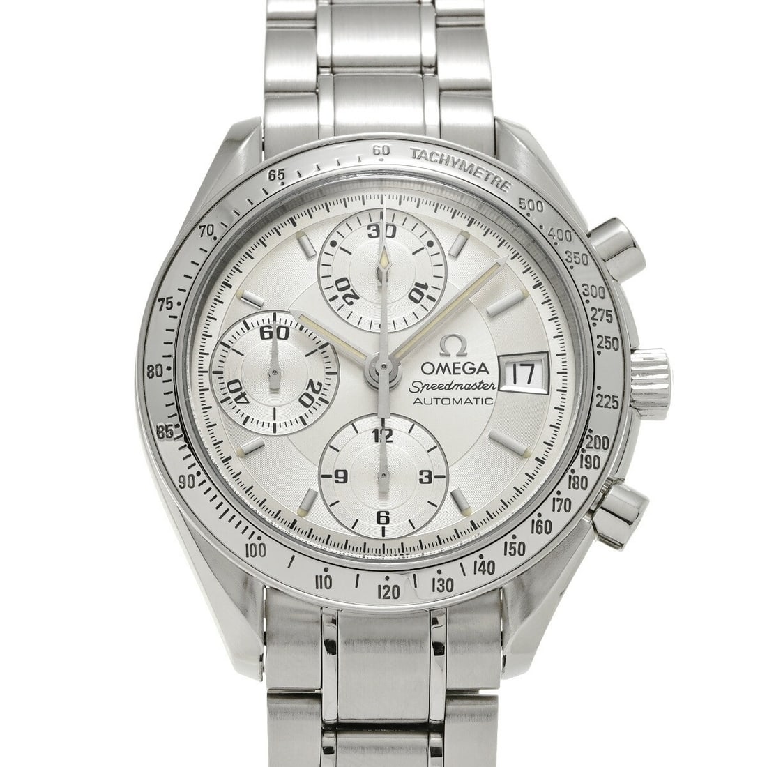 OMEGA Speedmaster Date 3513.30 Automatic Silver Dial Watch: OMEGA Speedmaster Date 3513.30 Automatic Silver Dial Watch This OMEGA Speedmaster Date 3513.30 is a men's automatic wristwatch featuring a stainless steel case, bezel, and bracelet, complemented by a