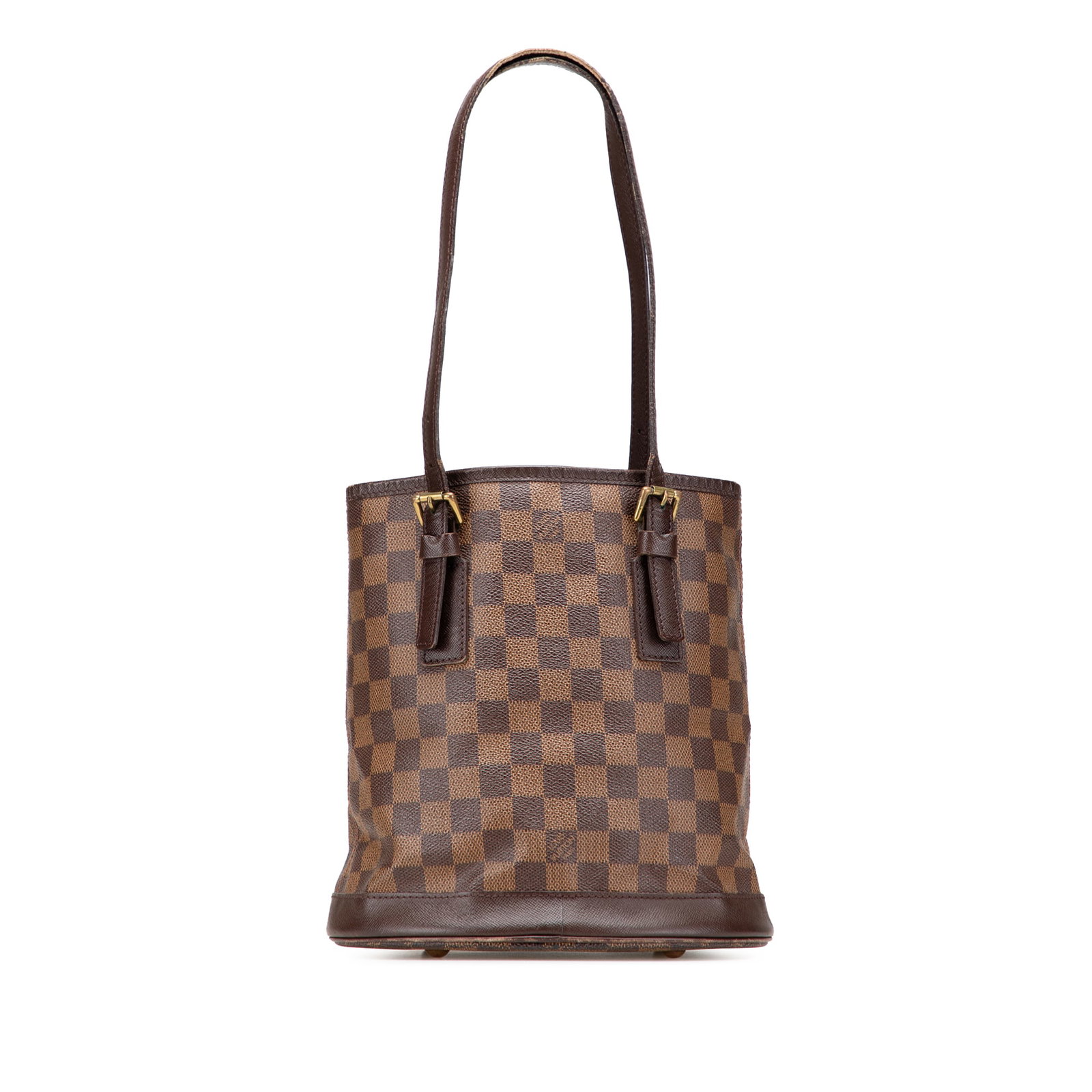 Louis Vuitton Damier Ebene Marais Handbag Brown Canvas with Leather Trim: Louis Vuitton Damier Ebene Marais Handbag Brown Canvas with Leather Trim The Louis Vuitton Damier Ebene Marais is an elegant handbag crafted from durable damier ebene canvas, complemented by leather t