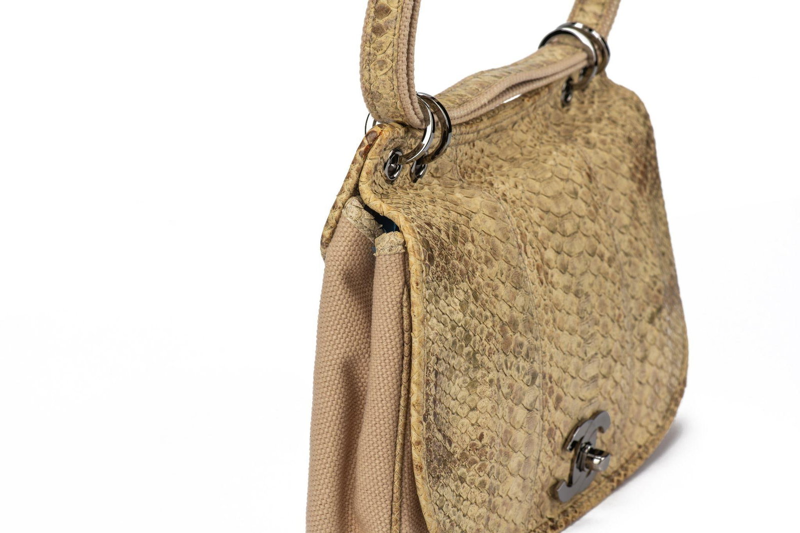Chanel 2003-2004 Flap Shoulder Bag Python Canvas - 7