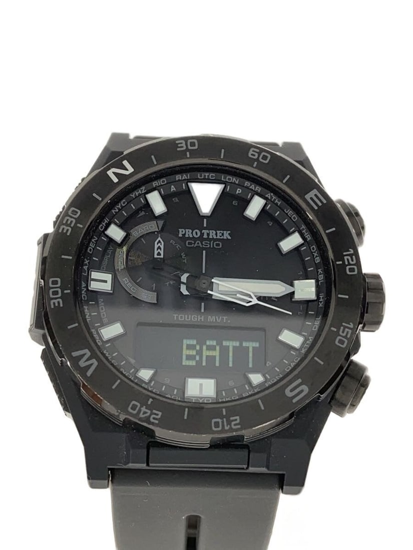 Casio Pro Trek PRW-6800Y-1JF Black Rubber Wristwatch: Casio Pro Trek PRW-6800Y-1JF Black Rubber Wristwatch This is a pre-owned CASIO PRO TREK PRW-6800Y-1JF men's wristwatch, crafted with materials sourced from Japan. The watch features a black rubber ban