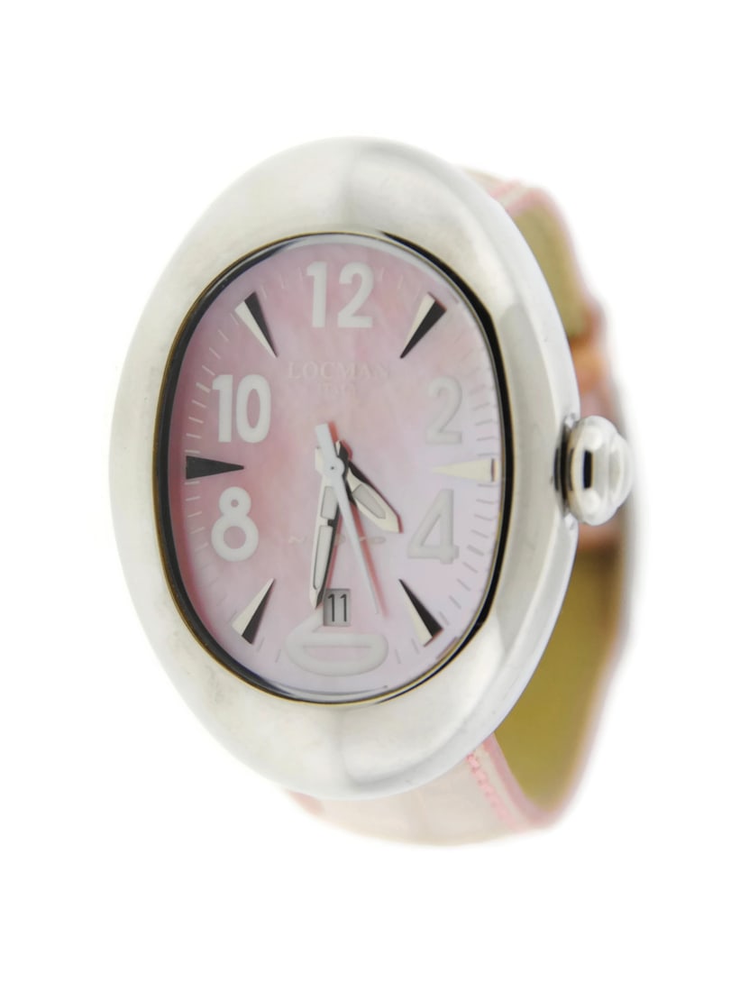 Locman Nuovo Pink Dial Stainless Steel Quartz Watch Ref 020: Locman Nuovo Pink Dial Stainless Steel Quartz Watch Ref 020 This Locman Nuovo wristwatch features a stylish pink dial, encased in durable stainless steel. Designed for precision, it operates on a quar